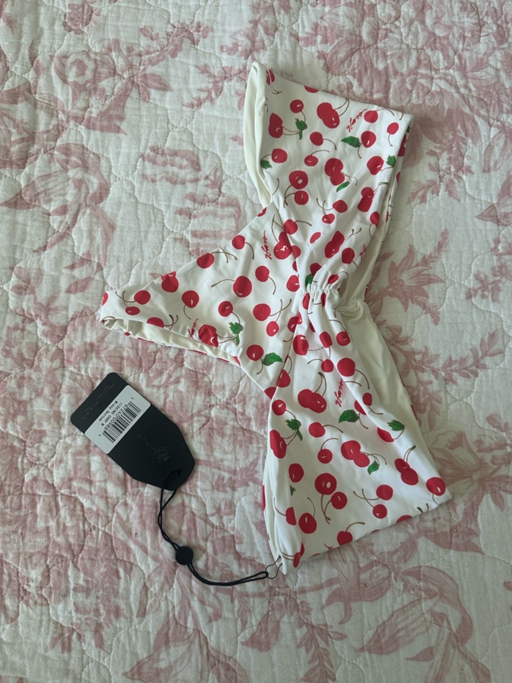 Cherry Print Women’s Bandeau Bikini Top and Bottoms - White/Red
